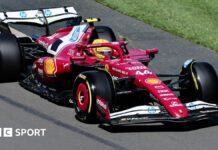 Lewis Hamilton drives his Ferrari in first practice for the Australian Grand Prix