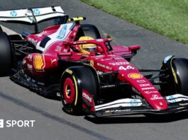 Lewis Hamilton drives his Ferrari in first practice for the Australian Grand Prix