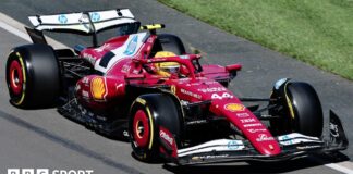 Lewis Hamilton drives his Ferrari in first practice for the Australian Grand Prix