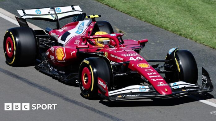 Lewis Hamilton drives his Ferrari in first practice for the Australian Grand Prix