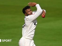 Shakib Al Hasan bowling for Surrey