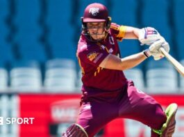 Quensland Fire player Grace Harris square cuts during a game against South Australia