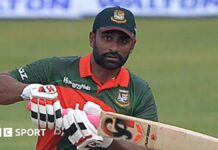 Bangladesh's Tamim Iqbal plays a shot during a one-day international against Sri Lanka