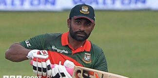 Bangladesh's Tamim Iqbal plays a shot during a one-day international against Sri Lanka