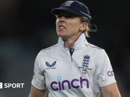 Heather Knight looking unhappy during the Ashes Test match v Australia